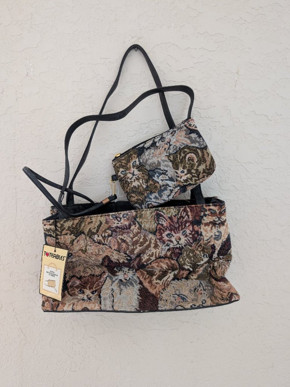 Vintage Deadstock 80s 90s Cat Tapestry Jacquard Purse and Wallet NWT Grannycore